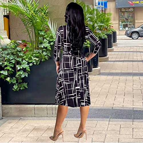 Image of Womens Plus Size Summer Dresses Sexy V Neck Midi Dress Faux Wrap Dress 3 /4 Sleeve Boho Casual Floral A-Line Skirts
