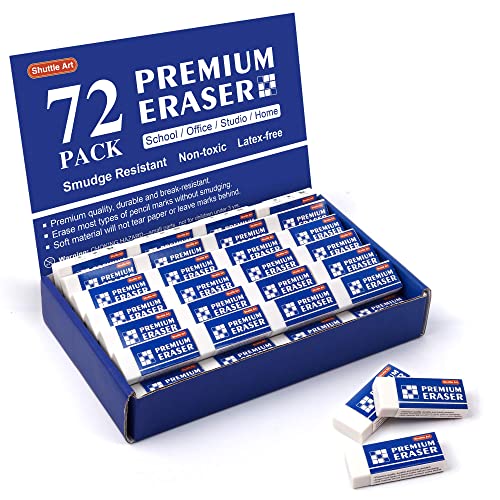 Erasers, Shuttle Art 72 Pack Premium Erasers Bulk, White Erasers Classroom Set For Kids Teachers As School And Office Supplies #TOP22