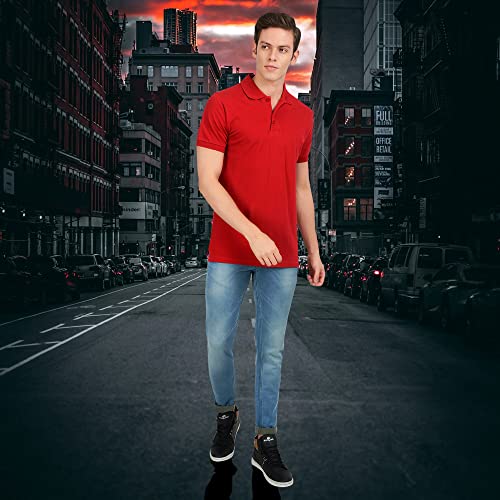 Image of AWG ALL WEATHER GEAR Men's Cotton Regular Fit Solid Polo Neck T-Shirt Navy Blue Melange