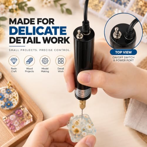 Image of Mini Electric Drill, USB Powered Rotary Drill Tool with 5 Drill Bits, Precision Chuck, Open-End Wrench & L-Shaped Hex Key for Resin Crafts, Wood Projects, Model Making & DIY Detail Work