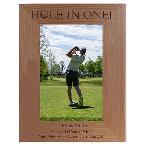 Customgiftsnow Personalized Hole-In-One Golf Laser Engraved Solid Natural Alder Wood Golfing Tabletop/Hanging Picture Photo Wooden Custom Frame (8X10-Inch Vertical)