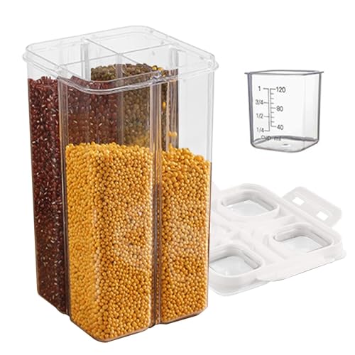 Contenitore di stoccaggio di riso e cereali, distributore di alimenti secchi,Distributore di cereali per la casa a 4-GRID a secco - Secchio per container per cereali domestici per ripiani da cucina