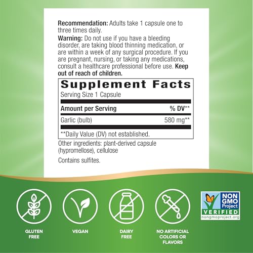 Nature's Way Garlic Bulb, Supports Heart Health*, Non-GMO Project Verified, 580 mg per Serving, Vegan, 100 Capsules (Packaging May Vary) - Image 6