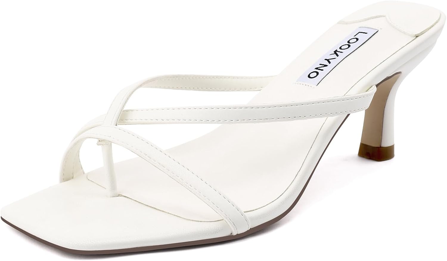 Strappy Kitten Heels for Women Square Open Toe Heeled Thong Sandals Low Heel Sexy Trendy Flip Flop Party Casual 38 White