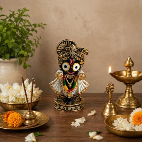 Image of eCraftIndia Lord Jagannath Idol Decorative Showpiece for Home Temple Puja Room Office Desk Spiritual Gift Handcrafted Resin Figurine Traditional Hindu God Murti for Vastu and Festive Decor