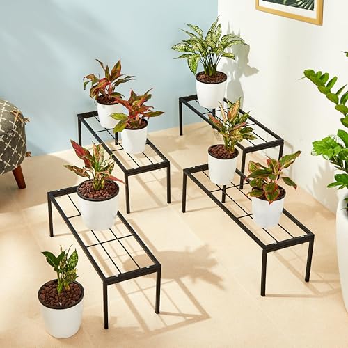 Image of Amazon Brand - Solimo Metal Plant Stand (Set of 4, Black) - Powder-Coated Iron, Heavy-Duty with Sturdy Legs, Corrosion-Resistant, Indoor & Outdoor Use, 20x60x20 cm, Holds up to 54 kg