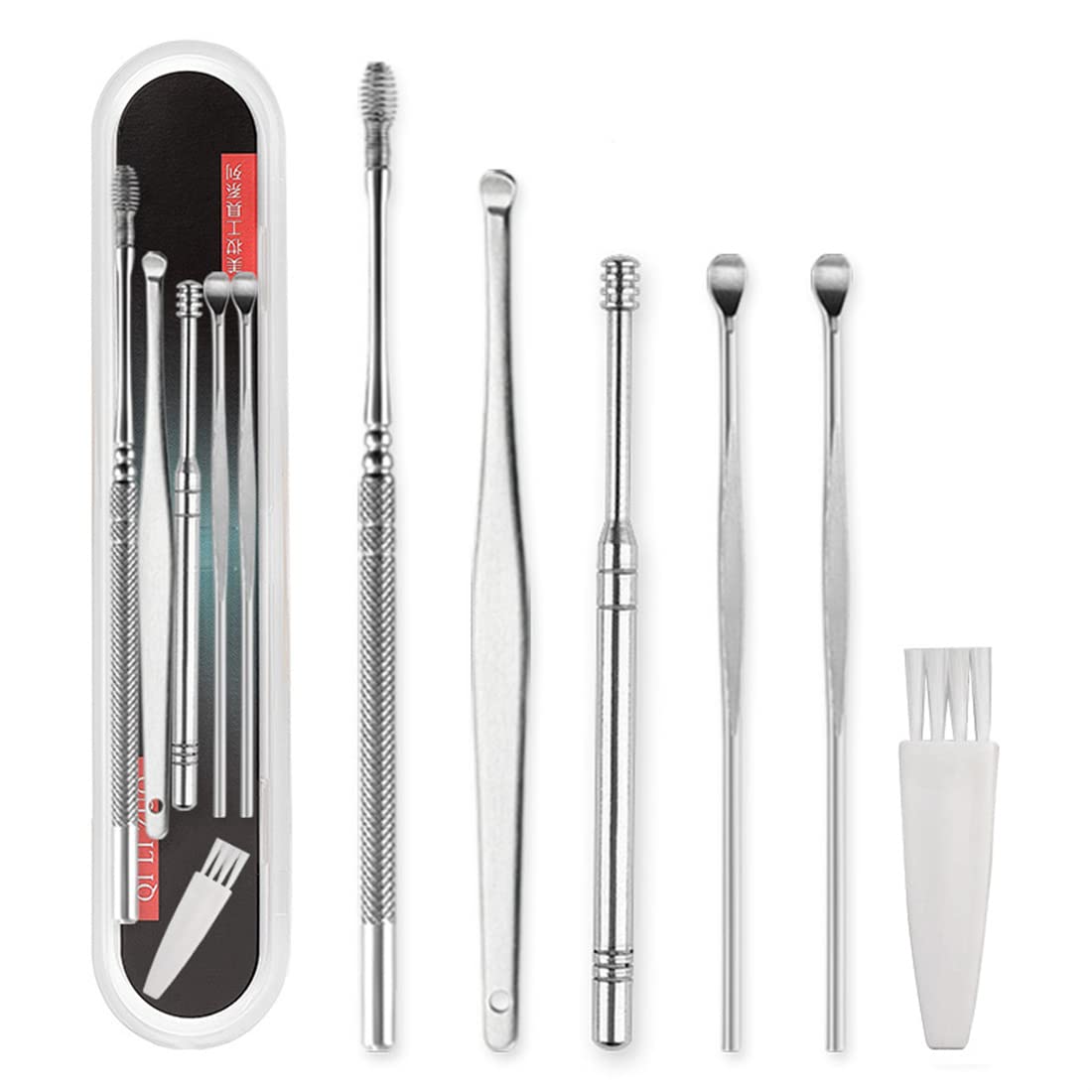 Gonice 6Pcs Ear Wax Removal Kit, Ear Cleansing Tool Set, Ear Curette Earwax Remover Tool with a Cleaning Brush and Storage Box