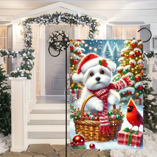 Image of BlissYard Winter Yard Flag Cardinal Maltese Basket 12x18 Inch Polyester