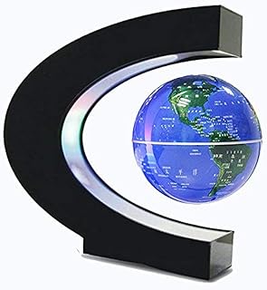 Magnetic Levitation Floating Globe With LED Lights,C Shape Magnetic Levitation World Map Globe,Educational Gifts for Kids,Desk Gadgets Decor for Home Office, Cool Tech Gift English blue ball(3 inches)