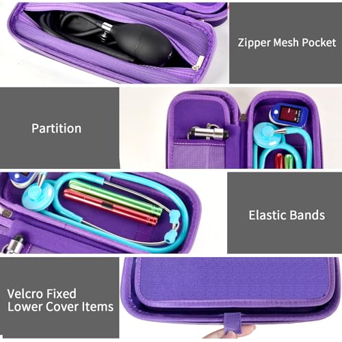 Image of Stethoscope Case Compatible with 3M Littmann Classic III /for MDF Instruments /for Paramed /for FriCARE Monitoring Stethoscope, Extra Room for Doctor & Nurse Accessories-Purple