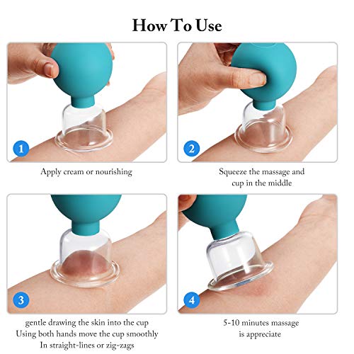 Image of BBTO 4 Pieces Glass Cupping Set Glass Silicone Cupping Cups Massage Vacuum Suction Cupping Cups for Body Face Leg Arm Back Shoulder Muscle and Joint Pain (Green)