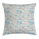 Ambesonne Nautical Throw Pillow Cushion Cover, Pastel Toned Sea Shell Starfish Mollusk Seahorse Coral Reef Motif Design, Decorative Square Accent Pillow Case, 24' X 24', Tan Turquoise White