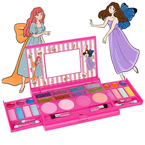 sdaymol Girls Make Up Set,Fold Out Makeup Palette with Mirror Washable Kids Makeup Kit for Girls,Safety Tested- Non-Toxic