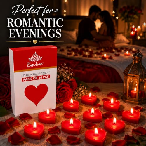 Image of Bindian Candle Heart Shaped Tea Light Candles for Decoration Smokeless Tealight Candles for Valentine Day, Home Decor, Anniversary Decoration Items, Aromatic Candles Set, Candle Light Dinner (10 Pcs)