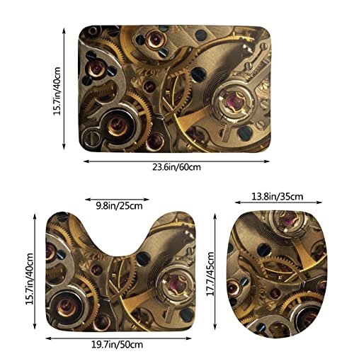 SHEYZYLTD Badematte + Konturmatte + Toilettendeckelbezug Cool Steampunk Gears 3 Stück Badematten Set, mit rutschfester Klebeunterseite – Bild 4
