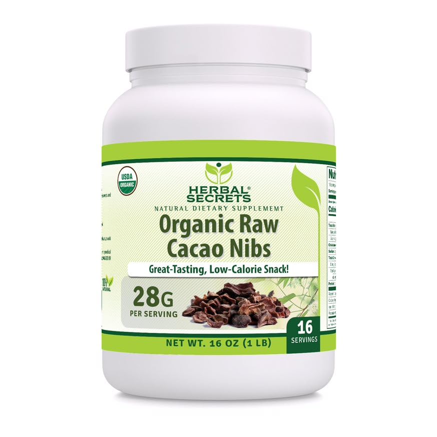 Herbal Secrets Raw Cacao Nibs 16 Ounce Powder Supplement | Non-GMO | Gluten Free | Made in USA