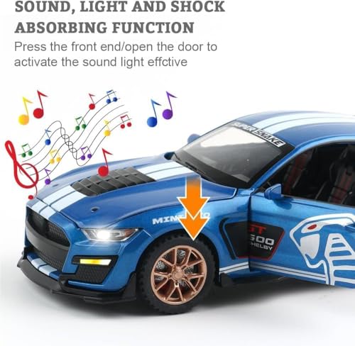Image of 1:32 Scale Shelby Mustang GT500 Die-Cast Model Car - Blue Metal Toy Car