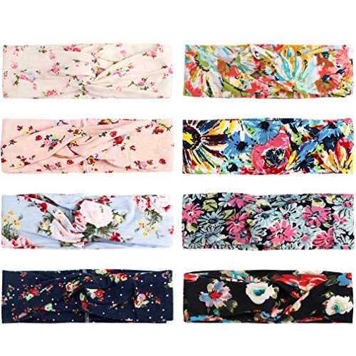 TOBATOBA 8 Pack Bohemia Turban Headbands for Women Cross Head Wrap Hair Band Boho Headbands Headwraps Hair Accessories