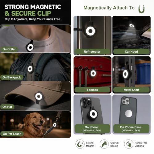 Luslife Magnetic Clip On Light Rechargeable, Hands Free Badge Flashlight for Nurses, Night Walking, Camping, Reading, Car Emergency, with Red Light ModeBlack by Luslife - Used condition - Image 2