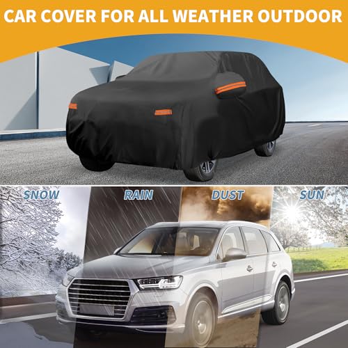 Image of All-Weather Waterproof Car Cover - UV-Resistant Outdoor Full Exterior Protection for Volkswagen Tiguan SWB 210D-PU Black with Right Side Zipper