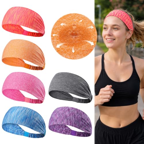 Dreamlover Stretchy Sports Headband Non-Slip Running Hair Bands 6 Pack