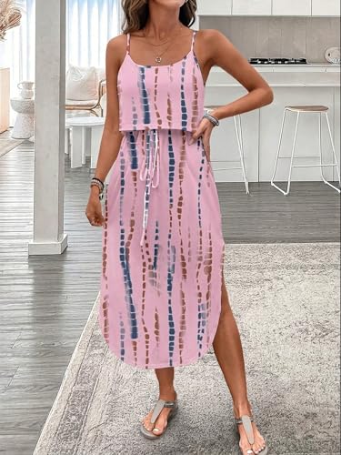 Image of RoseSeek Women's Spaghetti Strap Tie Dye Cami Sun Dress Beach Midi Summer Dresses Resort Wear Vacation Outfits