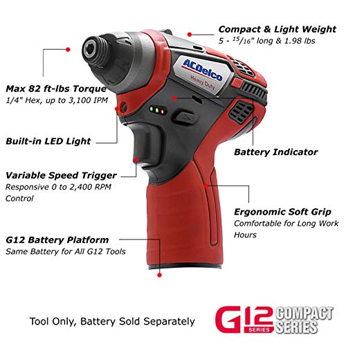 ACDelco ARI12105T G12 Series 12V Cordless Li-ion ¼â 82 ft-lbs. Impact Driver (Bare Tool) - Image 3