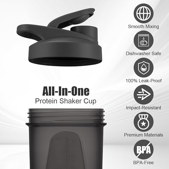 Protein Shaker Bottle, 2PCS Shaker Protein Shakes with Metal Stirring Ball, Sports Gym Supplement Protein Shake Bottle for Mixing Protein Shakes and Supplements, 400ml, Green and Black