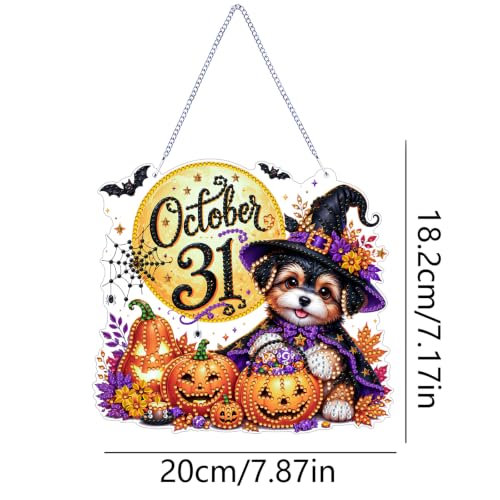 NXIKYO Hanging Halloween Puppy Diamond Art Kits for Adults, Pendant Diamonds Painting Art Witch Dog Kit, Special Shaped Acrylic Diamonds Painting Board Kit Ornament for Wall Window Garden Decor by NXIKYO - Used condition - Image 3
