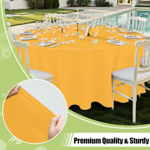 Image of Smiry Disposable Table Cloth - 6 Pack, 84 Inch Round Waterproof Tablecloths for Parties, Decorative Plastic Table Cover, Leakproof & Sturdy, Mustard Yellow