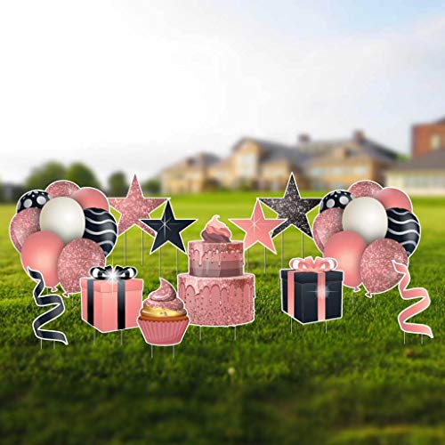 VictoryStore Yard Decorations Dripping Glitter Sparkle Birthday Flair Outdoor Yard Signs Package, 12pcs (Rose Gold 18897)