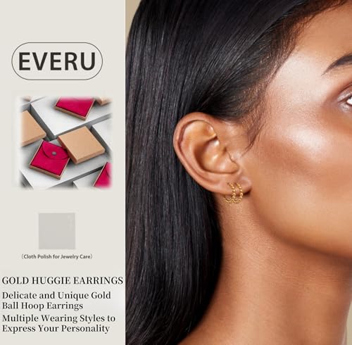 14k Gold Filled Huggie Hoop Earrings for Women - Dainty Small Beaded Hypoallergenic Jewelry Gift4