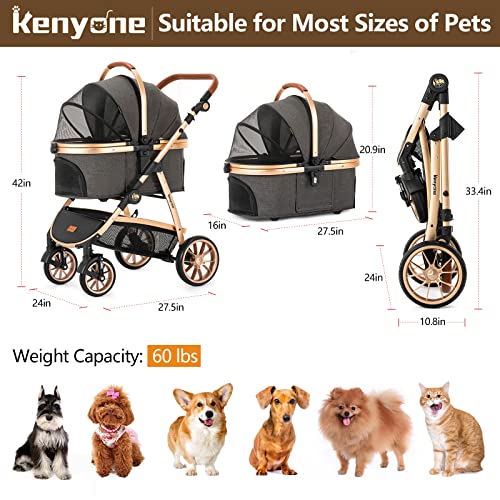 Kenyone Pet Stroller, 3 In 1 Multifunction Pet Travel System 4 Wheels Foldable Aluminum Alloy Frame Carriage For Small Medium Dogs & Cats (C5L Black) #TOP2
