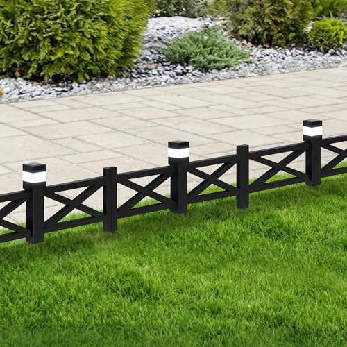SUNJOY 5-Pack Solar Garden Fence with Waterproof LED Path Lights - Decorative Metal Lattice Border Fencing Panels for Outdoor Landscaping, Black