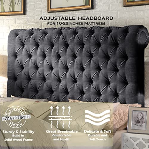 Rosevera Gideon Platform Bed Frame/Fabric Upholstered Bed Frame With Adjustable Headboard/Chesterfield-Styled/Wood Slat Support/Easy Assembly,Full,Charcoal #TOP3