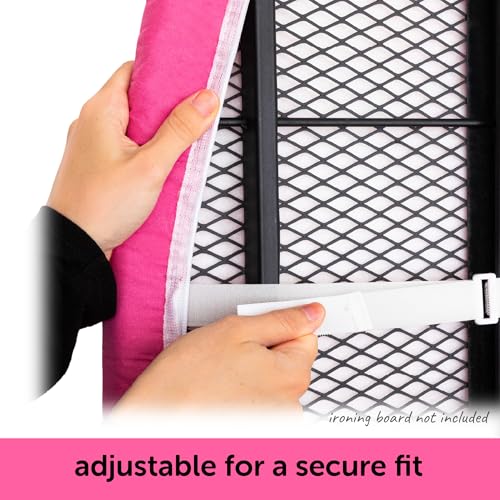 Oliso Ironing Board Cover, Durable 100% Cotton Lined with Professional Grade Felt pad - Fits Standard 54” x 15\" Boards, a Wide Elastic Edge, Two Adjustable Straps for Secure Fit (Raspberry) - Thumbnail 4