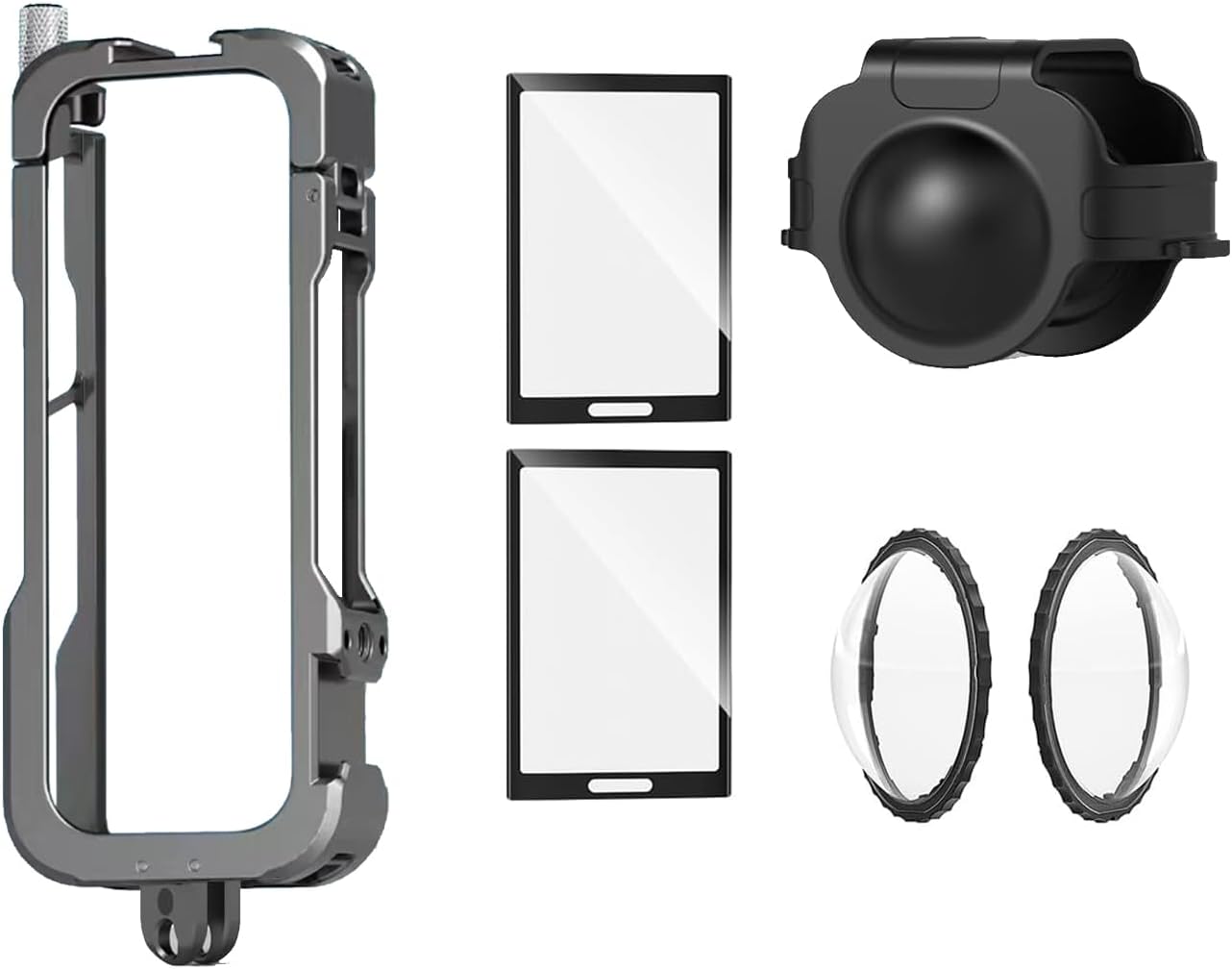 Insta 360 X4 Aluminum Metal Frame Cage Bag Case Lens Guards with Silicone Lens Cap Screen Protector for Insta360 X4 X 4 Camera Accessories Kit Multi-use Mount Clamp Adapter