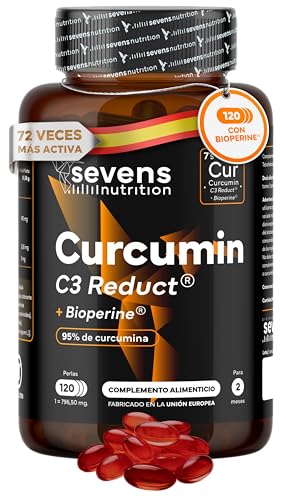 Cúrcuma con Pimienta Negra Premium y Ultra Biodisponible - Curcumina C3 Reduct® y BioPerine® – Potente Antiinflamatorio Natural - EFSA Approved – 120 Cápsulas blandas - Sevens