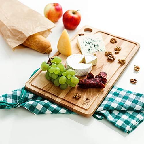 Creative Home Large Wooden Cutting Chopping Board | 42x24,5x1,5cm | Natural Beech Wood - Better than Bamboo | Rectangular Kitchen Board + Juice Groove | Perfect for Meat, Fruit, Bread, Serving Platter