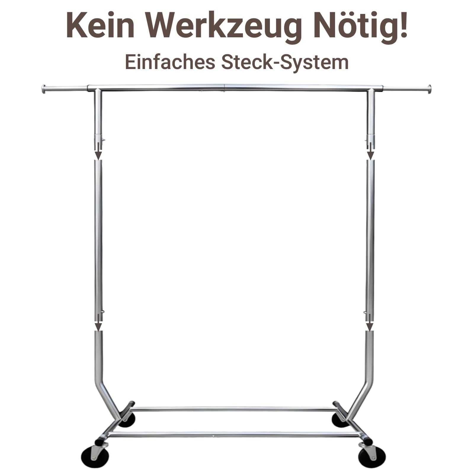 Camabel Schwerlast Garderoben-Rollständer (130-189 cm verstellbar) mit Feststellbremse, 180 kg – Stabiler Metallständer mit Edelstahlrollen für Haushalt & Gewerbe (Mobile Kleiderstange)