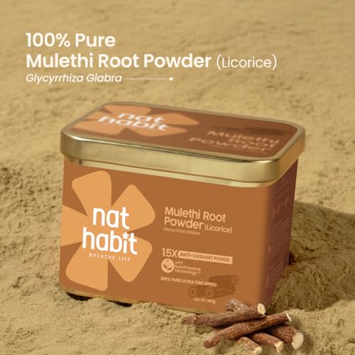 Image of Nat Habit 100% Pure Mulethi Root Powder 100g | Glycyrrhiza Glabra Licorice | 1.5X Antioxidant Power with Nutri-Preserve Technology | Ultra Fine Grind for Glowing Skin & Hair Conditioning