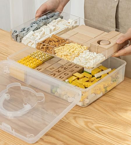 Image of Tosnail 12.8 inch x 9 inch Large 2 Tiers Plastic Craft Organizer Box Storage Container with Removable Tray, First Aid Carrying Case for Home, Office Supplies, Stationery, Sewing, Painting, Arts (Clear)
