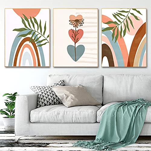 Toile bohème arc-en-ciel et palmier 50x70 cm pour décoration salon scandinave