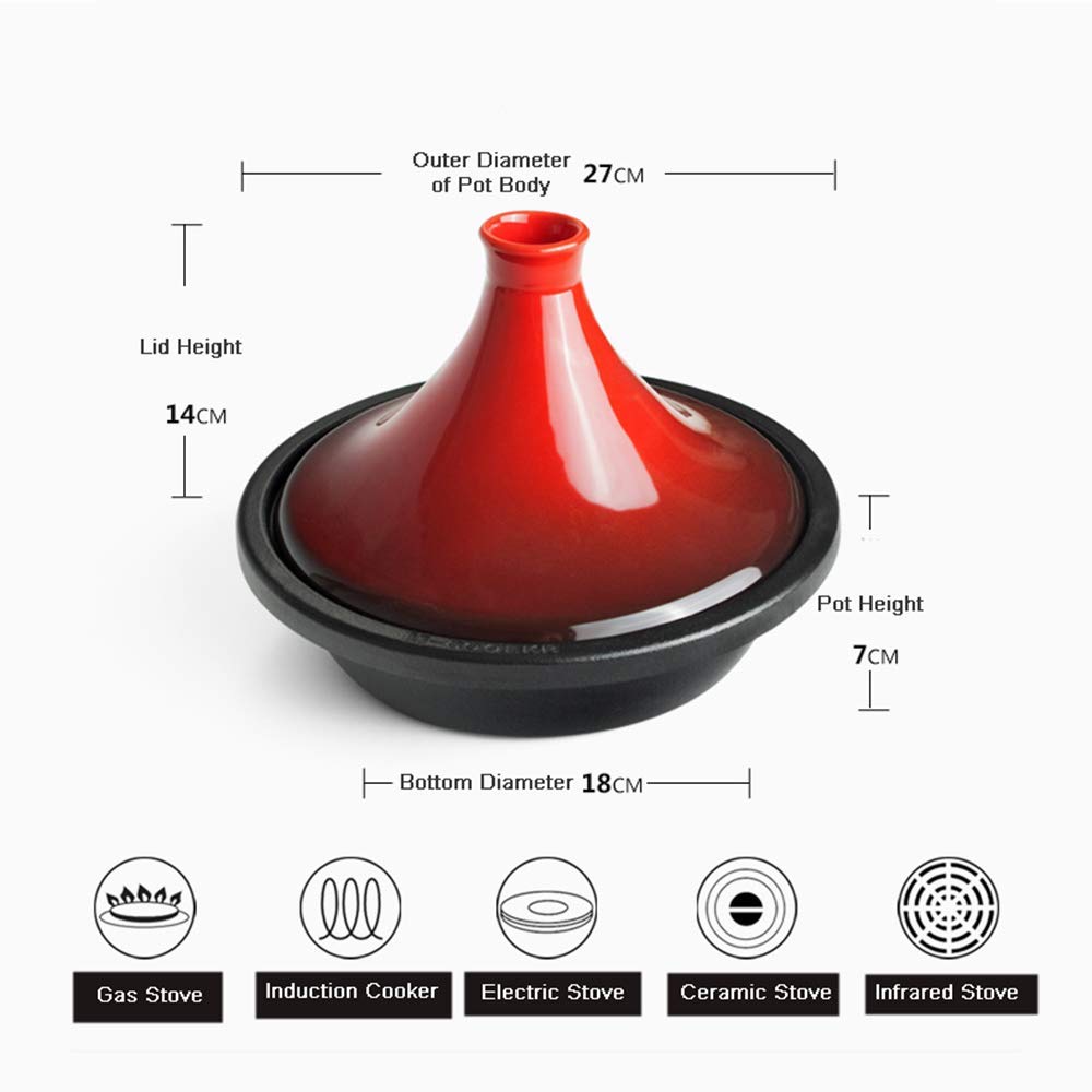 Pentola per tagine in ghisa addensata, con presina per Guanti, per Diversi Stili di Cottura e impostazioni di Temperatura, Tajine smaltato, Piatto Adatto al Forno / 27 cm/Verde