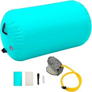 Ejercicio y fitness, yoga y pilates, rollo inflable de gimnasia con bomba, 100 x 60 cm, PVC, color verde