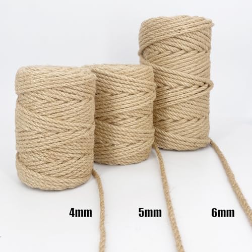 Leecogo Juteseil, 4 mm Stark, 50 m Lang, Robustes und Dickes Bindfaden, für Gartenarbeit, Kunst, Handwerk, Verpackung, Bündelung, Recycling und Heimdekoration