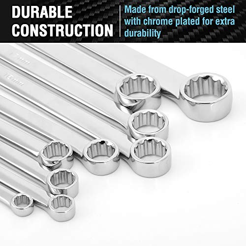 Image of DURATECH Extra Long Ratcheting Wrench Set, Double Box End Wrench Set, Metric, 9-Piece, 8,10,12,13,14,16,17,19,22 mm, CR-V Steel, with EVA Foam Tool Organizer
