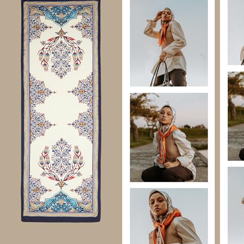 Hijab Shawl for Women | 22" - 61" Silk Like Seasonal Long Scarf | Patterned Hair Scarves Islamic Turban4