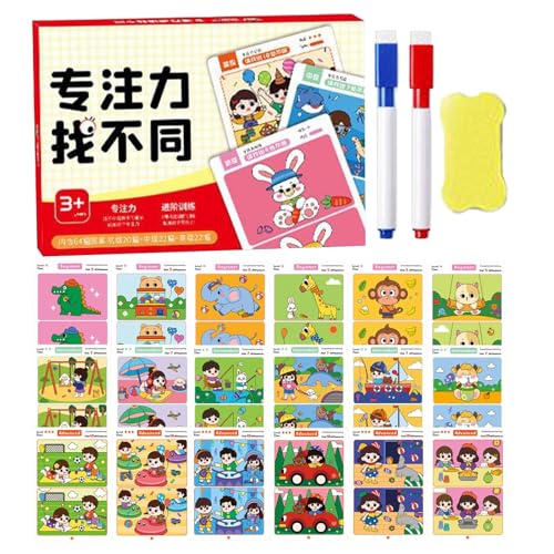 Busca y encuentra tarjetas, busca y encuentra el - 64 páginas Tarjetas Actividades Juguetes educativos - Juguetes educativos de aprendizaje reutilizables con 2 señales de borrado en seco para