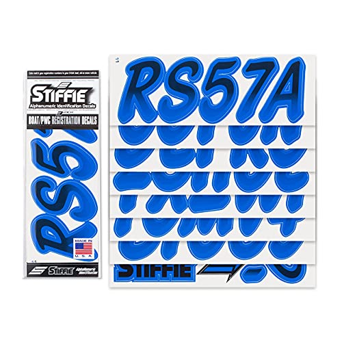 Image of STIFFIE Whipline Black /Blue 3 inch Boat & PWC Registration Decals • Numbers Letters Stickers